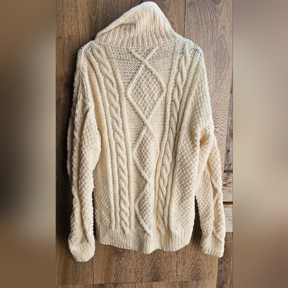 Original Handmade Knit Chunky Cream Knit Sweater Zip XXL Fishermen Sweater - Picture 3 of 5